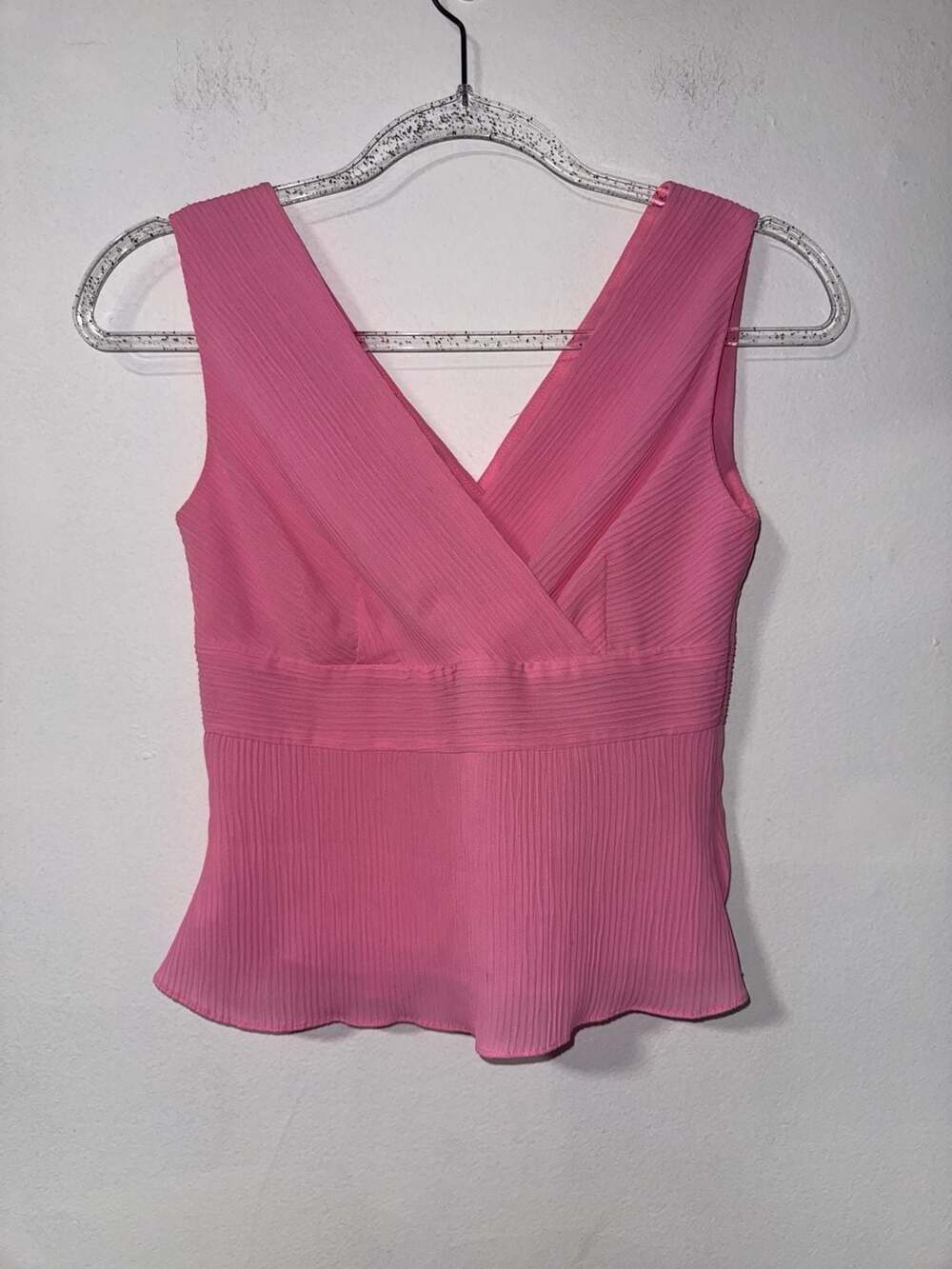 Petite Sophisticate Pink Pleated Surplice Sleeveless Tank Top